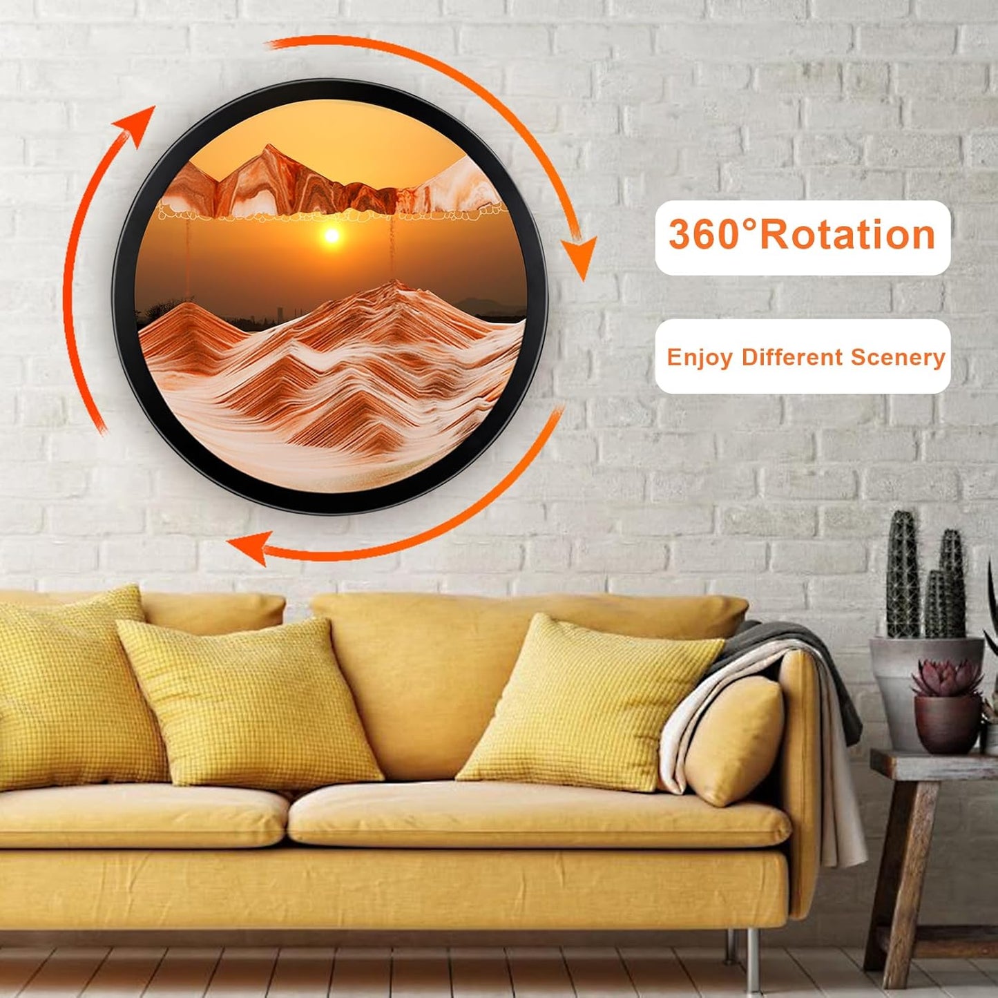 17.3" Moving Sand Art, 3D Sand Art Pictures Deep Sea Sandscape Living Room Decoration, 360° Rotate, Glass Crafts Solid Wood Frame, Relaxing Mood Home Office Work Wall Art Decor
