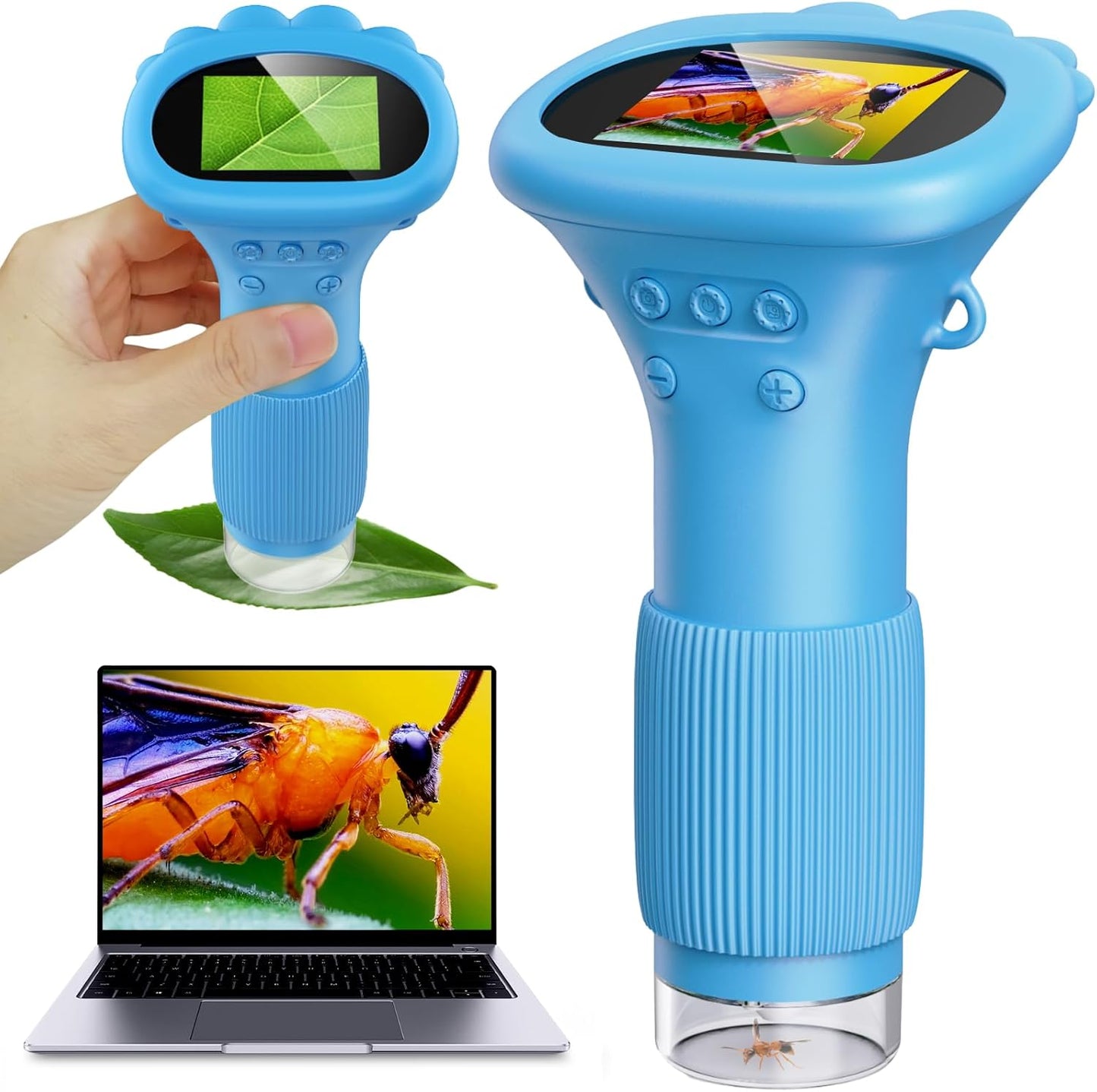 Kids Magnifying Glass, 2.0 Inch Digital Screen Mini Pocket Microscope for Bug - 200x Zoom Handheld Microscope with Adjustable Lights, Edu Birthday Gifts for Age 3-12 Girls