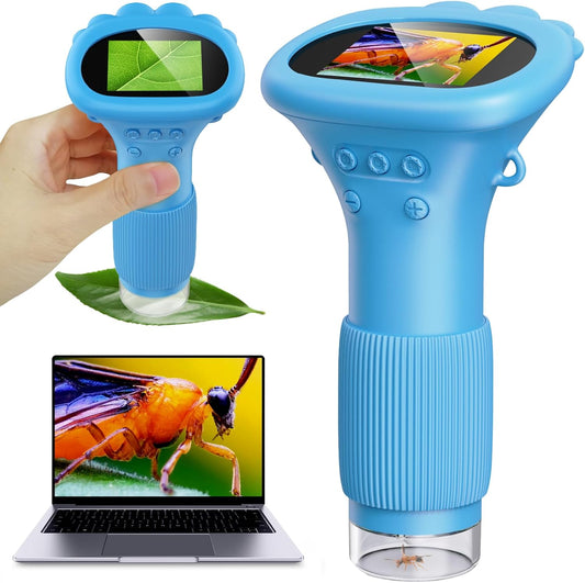 Kids Magnifying Glass, 2.0 Inch Digital Screen Mini Pocket Microscope for Bug - 200x Zoom Handheld Microscope with Adjustable Lights, Edu Birthday Gifts for Age 3-12 Girls