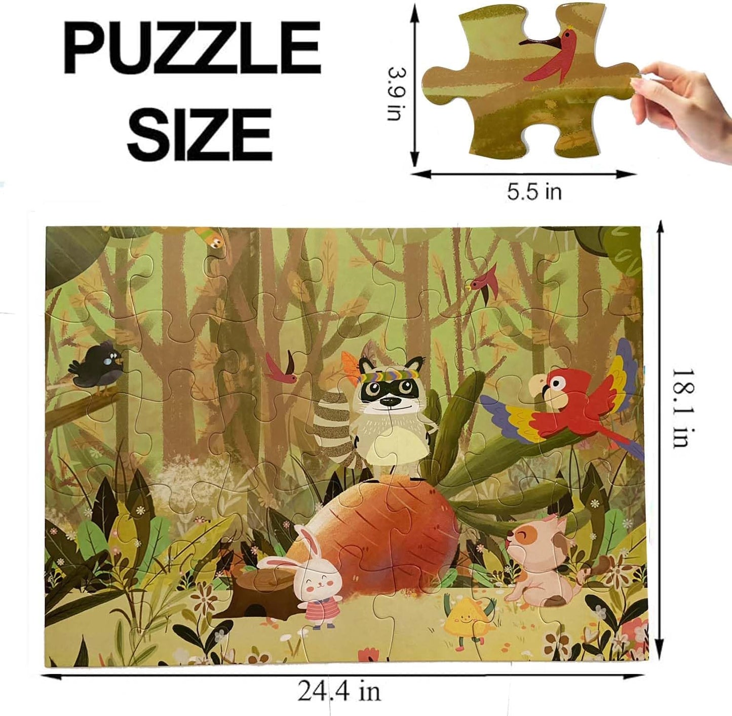 Jumbo Floor Puzzle for Kids, Large Jigsaw Puzzles 35 Piece for Kids Ages 3-5,Preschool Learning & Education Toys, Gifts for 4-8 Year Old Boys and Girls (Grassland Animal)