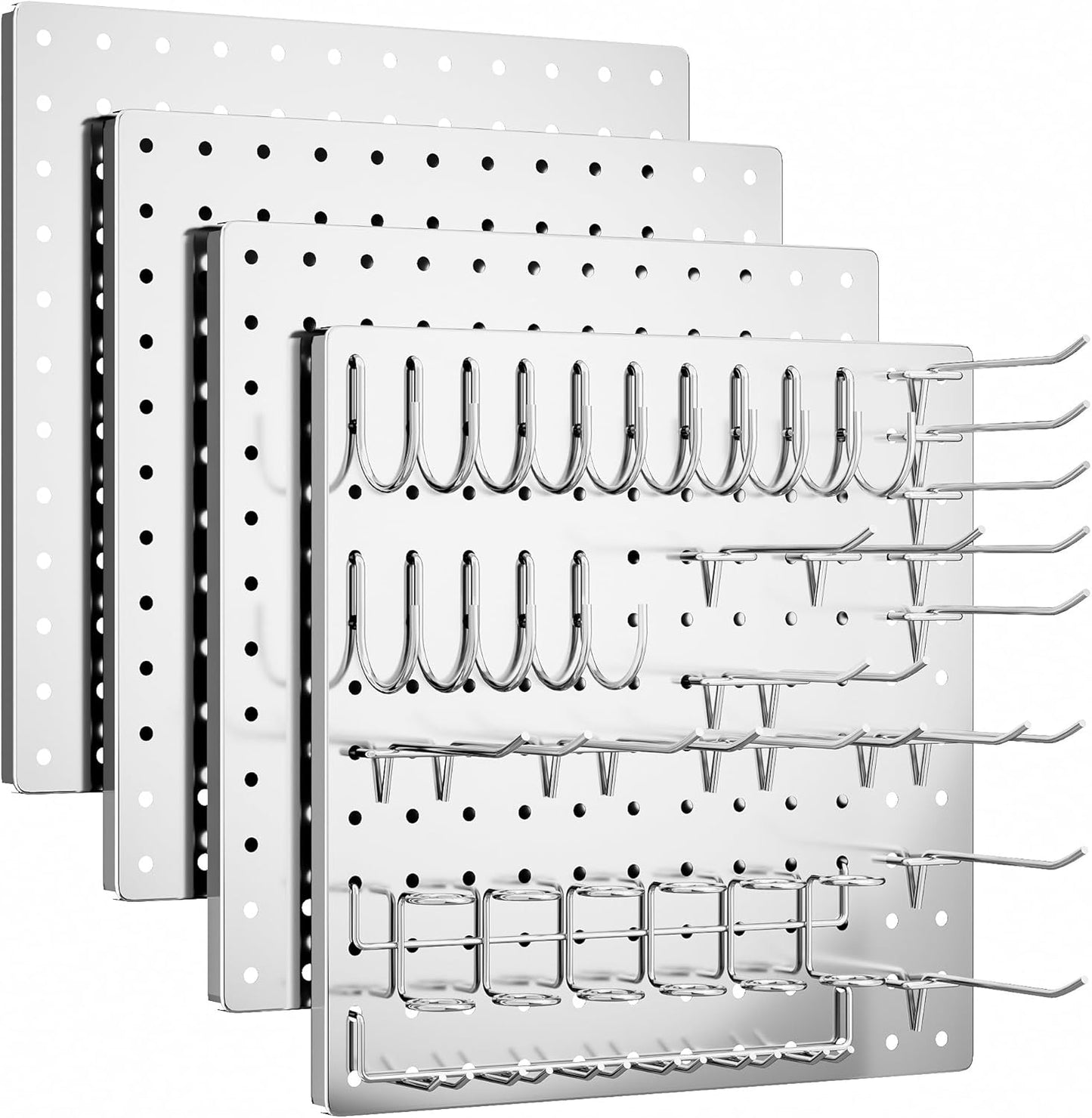 Peg Board, 4PCS Metal Pegboard Wall Organizer. Heavy Duty Pegboard, Peg Boards, Pegboard for Walls, White Pegboard for Garage Craft Room Workbench Office Kitchen Tool Organization, 12"*12"