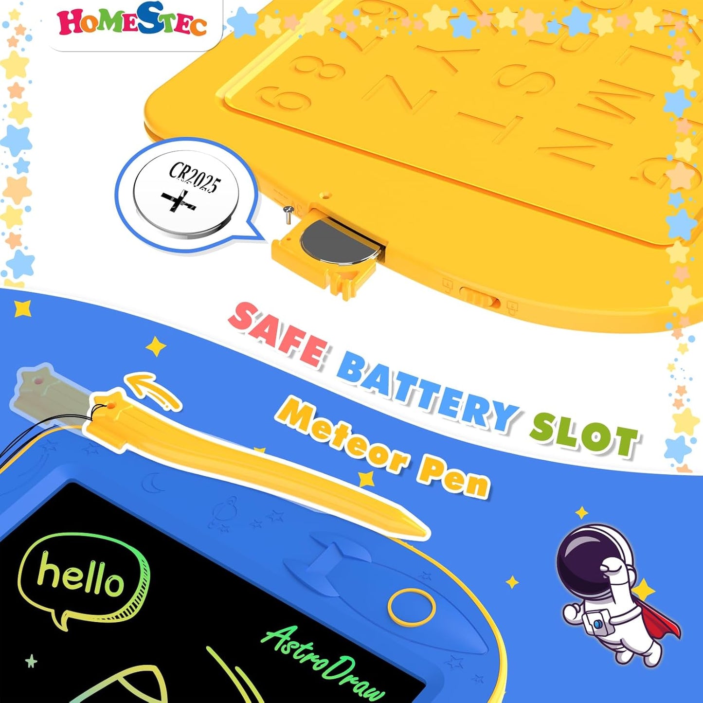 [ClimatePartner Certified] HOMESTEC Astrodraw Drawing Pad, Colorful LCD Writing Tablet for Kids, Doodle Board for Toddlers 3 4 5 6 Years Old, Travel Toy Birthday Gift for Boys Girls (Aqua/Purple)