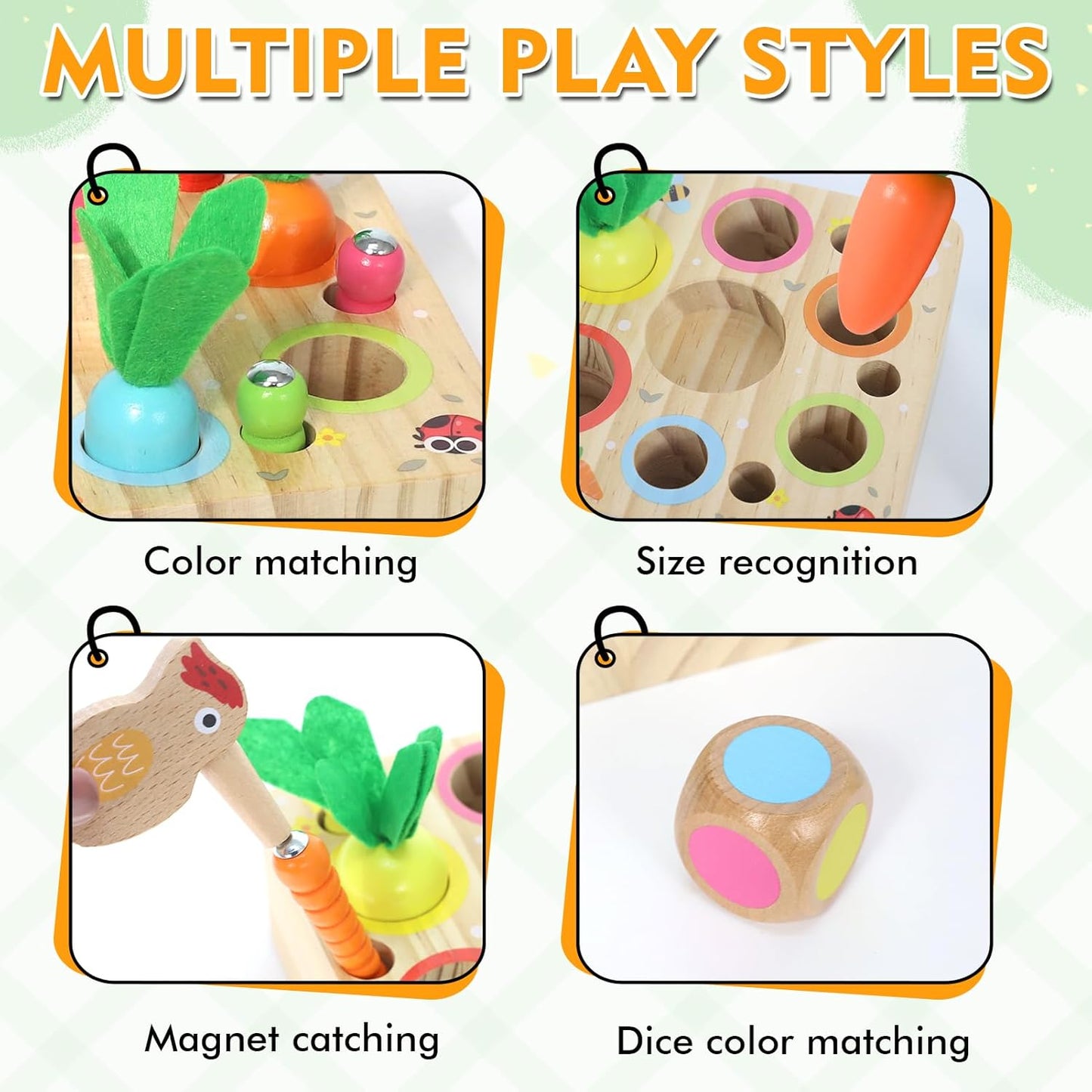 Ancaixin Montessori Toys for Babies 6-12 Months, Wooden Toys for 1 Year Old Boys and Girls, Educational Carrot Harvest Toy for Toddlers, Shape Sorting Matching Puzzle, Developmental Birthday Gifts