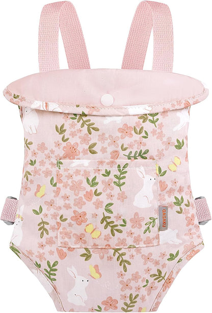 GAGAKU Baby Doll Carrier for Little Girls, Reborn Doll Accessories for Toddlers 3+ Years Old, Kids Toy Baby Dolls Sling Carrier - Pink - Moonflower