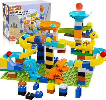 Anpcso Marble Run Building Blocks for Kids Age 3-8, 128 Pcs STEM Building Bricks Set with Toss Ring Game, Educational Learning Toys for Toddlers Boys Girls Gifts- Compatible with All Major Brands