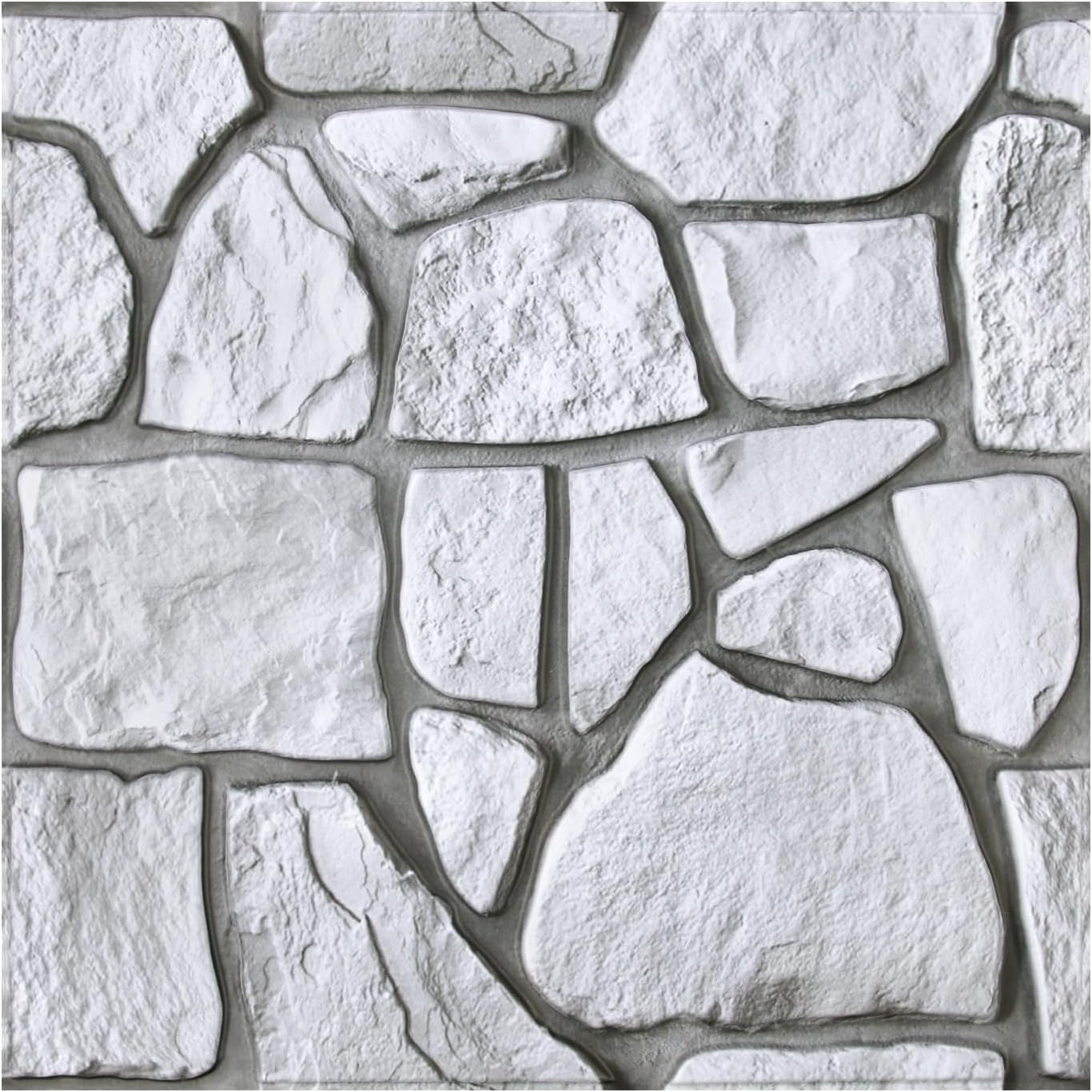 COMSTICKC 3D Faux Gray Stone Wall Sticker Peel and Stick Wall Panels,10 Pcs of 12"X12",Ultra-Light Thin PVC Decorative Tiles Rocks Stone Backsplash Interior Decor,Paintable