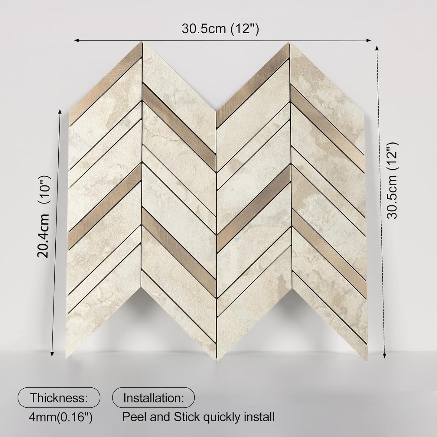 Yipscazo 10 Sheets Herringbone Backsplash Peel and Stick Tile, Marble Calacata Mixed Metal Gold PVC Stick on Backsplash for Kitchen, Waterproof Self Adhesive Wall Tile for Bathroom
