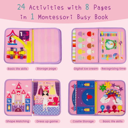 WOODENFUN Busy Board Montessori Toys for Boy Girl Birthday Gifts, Busy Book Learning Sensory Easter Toys for Toddlers, Toddler Travel Autism Educational Activities Fine Motor Skills