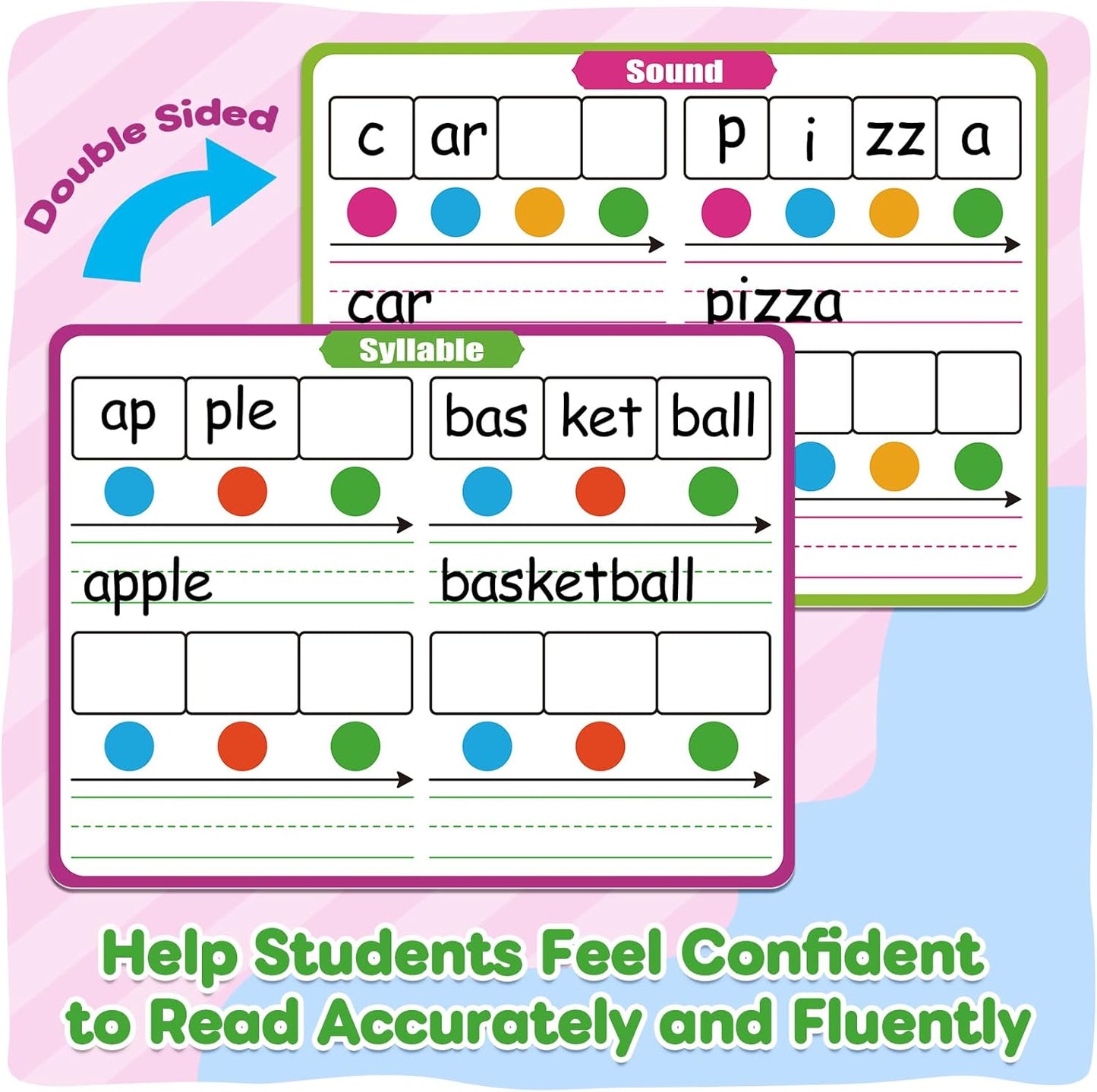 12 Pack Phonemic Awareness Dry Erase Card,9" x 12" Sound Syllable Speech Therapy Phonics Flashcard,Preschool Kindergarten Classroom Teacher Homeschool Supplies Science Reading Manipulative