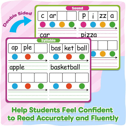 12 Pack Phonemic Awareness Dry Erase Card,9" x 12" Sound Syllable Speech Therapy Phonics Flashcard,Preschool Kindergarten Classroom Teacher Homeschool Supplies Science Reading Manipulative