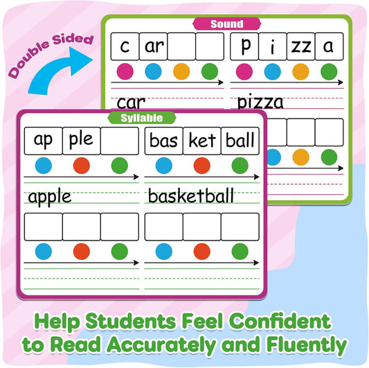 12 Pack Phonemic Awareness Dry Erase Card,9" x 12" Sound Syllable Speech Therapy Phonics Flashcard,Preschool Kindergarten Classroom Teacher Homeschool Supplies Science Reading Manipulative