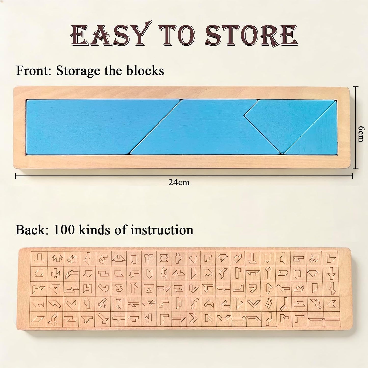 KINGOU Wooden T Puzzle Brain Teaser with 100 Challenges, Geometric Tangram Puzzles for Kids & Adults, Advanced Stem Logic Game with Wood Base, Educational Shape Pattern Blocks Travel Toy Gift