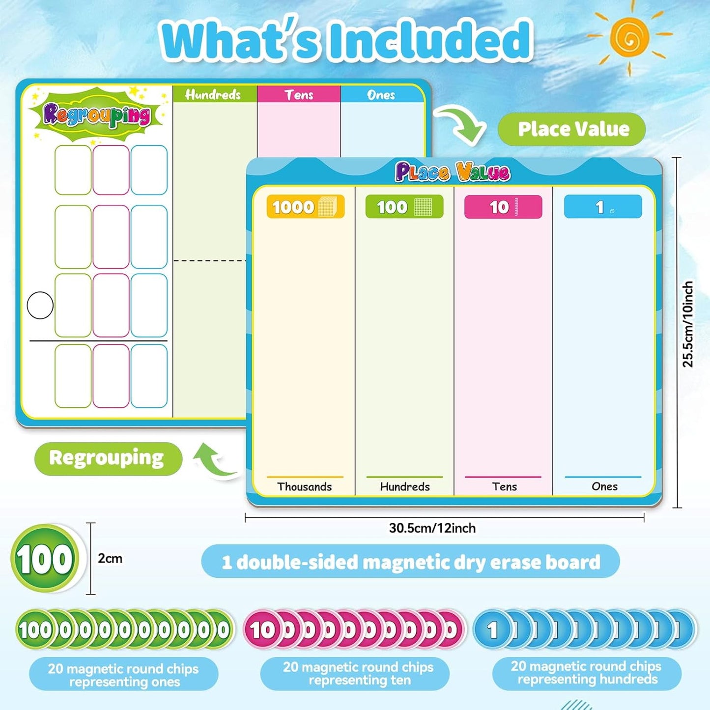Magnetic Place Value Manipulatives Math Games for Kids Regrouping Base Ten Blocks, Addition and Subtraction Games Classroom Must Haves 1st 2nd 3rd Grade Homeschool Supplies Small Group