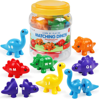 Montessori Matching Dinosaurs Toy, Color and Shapes Recognition, Snap and Pattern Match Game Preschool Learning Toys Homeschooling Class Activity Teaching Tool, Birthday Gift for Kids boys & Girls