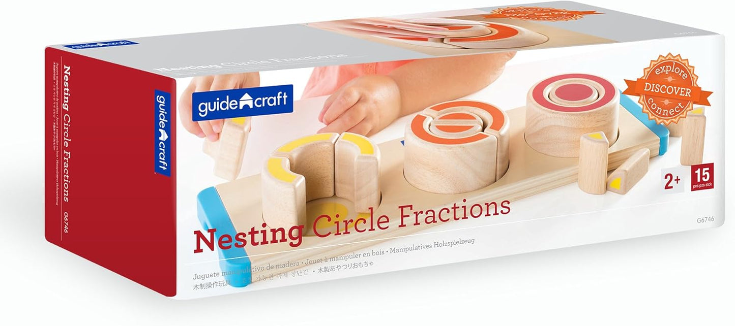 Guidecraft Nesting Circle Fractions - Smooth Wooden Shapes Sorting Game, Kids Early Educational STEM Toys