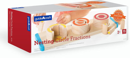 Guidecraft Nesting Circle Fractions - Smooth Wooden Shapes Sorting Game, Kids Early Educational STEM Toys
