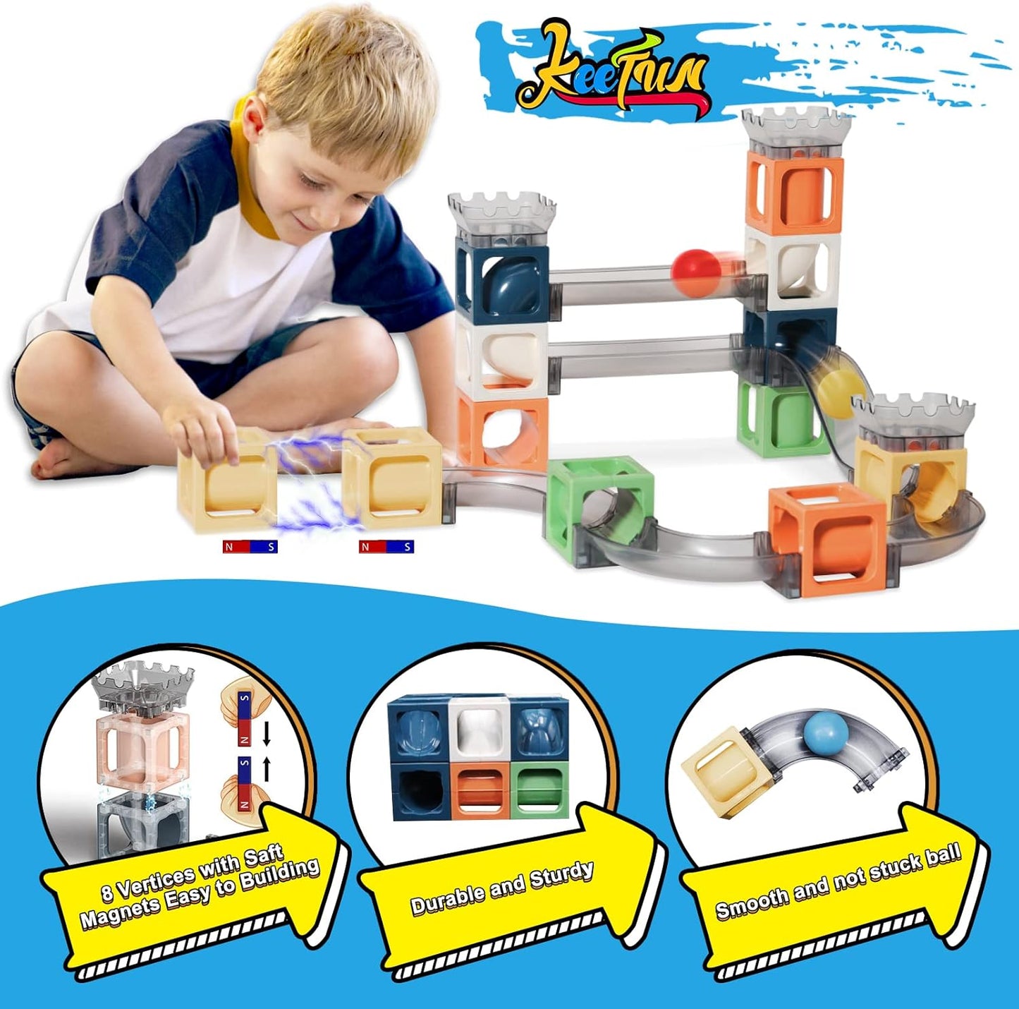keefun Magnetic Marble Run Building Blocks, 41pcs Marble Runs for Kids 4-8 3-5, STEM Building Toys for Boys 4-6 Toddler Maze Kit Race Track Ball Set Birthday Gift for Age 3 4 5 6 7 8 Construction Game