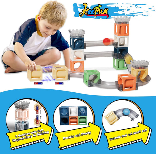 keefun Magnetic Marble Run Building Blocks, 41pcs Marble Runs for Kids 4-8 3-5, STEM Building Toys for Boys 4-6 Toddler Maze Kit Race Track Ball Set Birthday Gift for Age 3 4 5 6 7 8 Construction Game