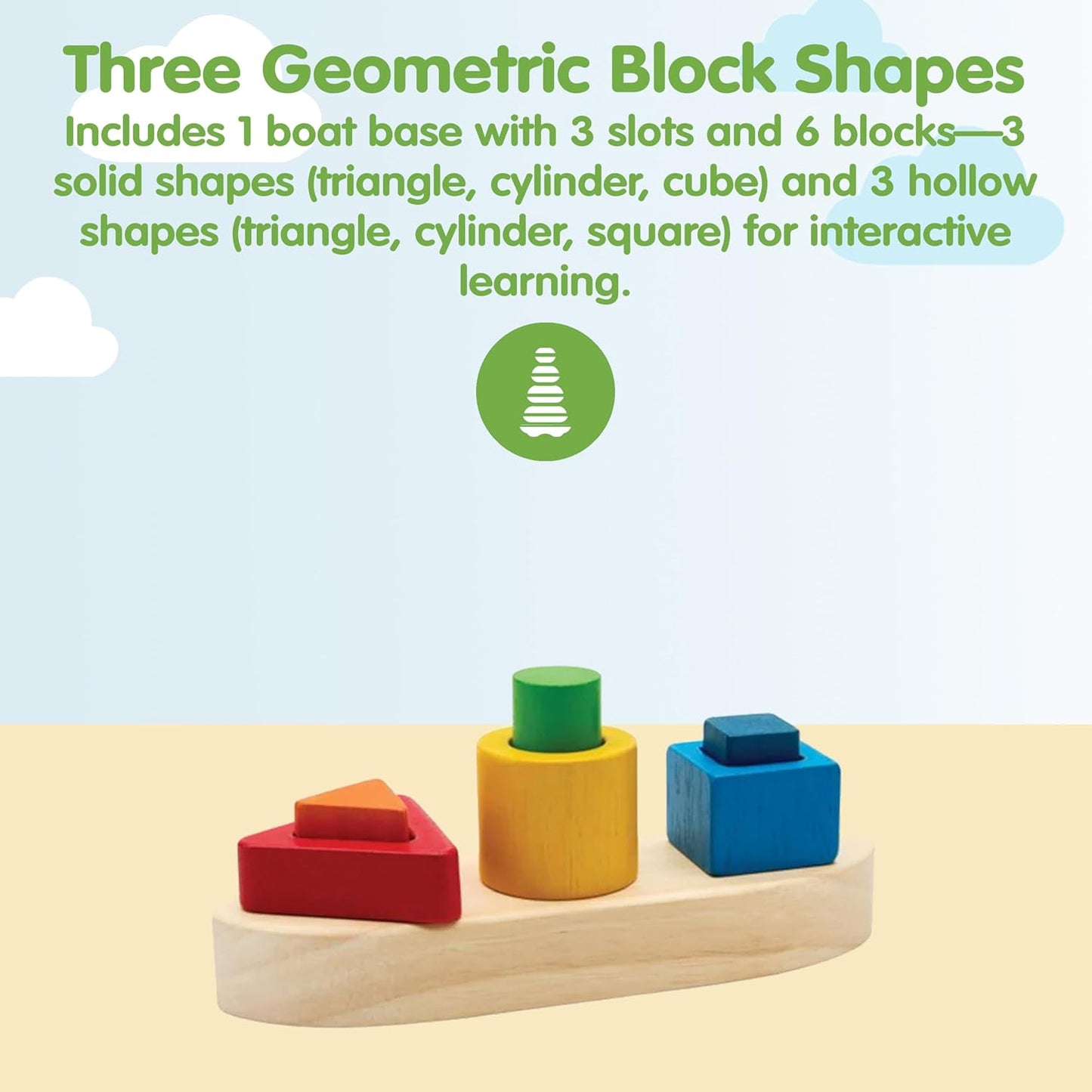 PlanToys® Sorting Boat Toy | Wooden Shape Sorter Toy for Toddlers 3+ | Montessori Educational Boat Puzzle with 6 Blocks | Develops Fine Motor Skills, Shape Matching & Problem-Solving