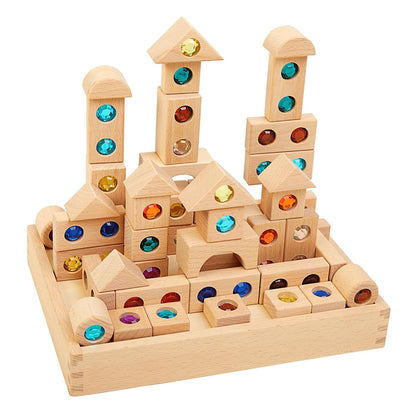 Excellerations Wooden Gem Blocks - Set of 50 with Tray