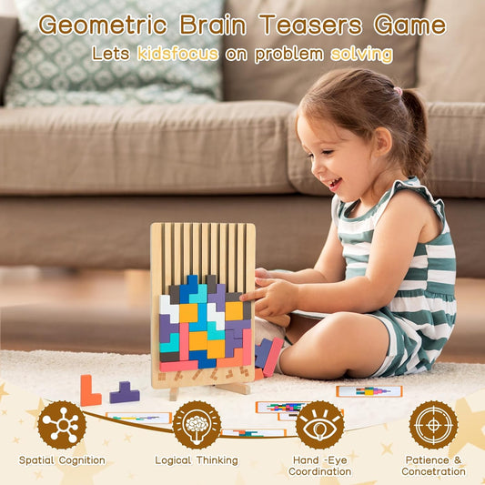 Wooden Stacking Puzzle Toy,3D Colored Wooden Puzzle,Russian Montessori Brain Blocks Puzzles Toys for Boys and Girls,Board Jigsaw Game Toys for Brain Teasers for Toddlers 3-8Years