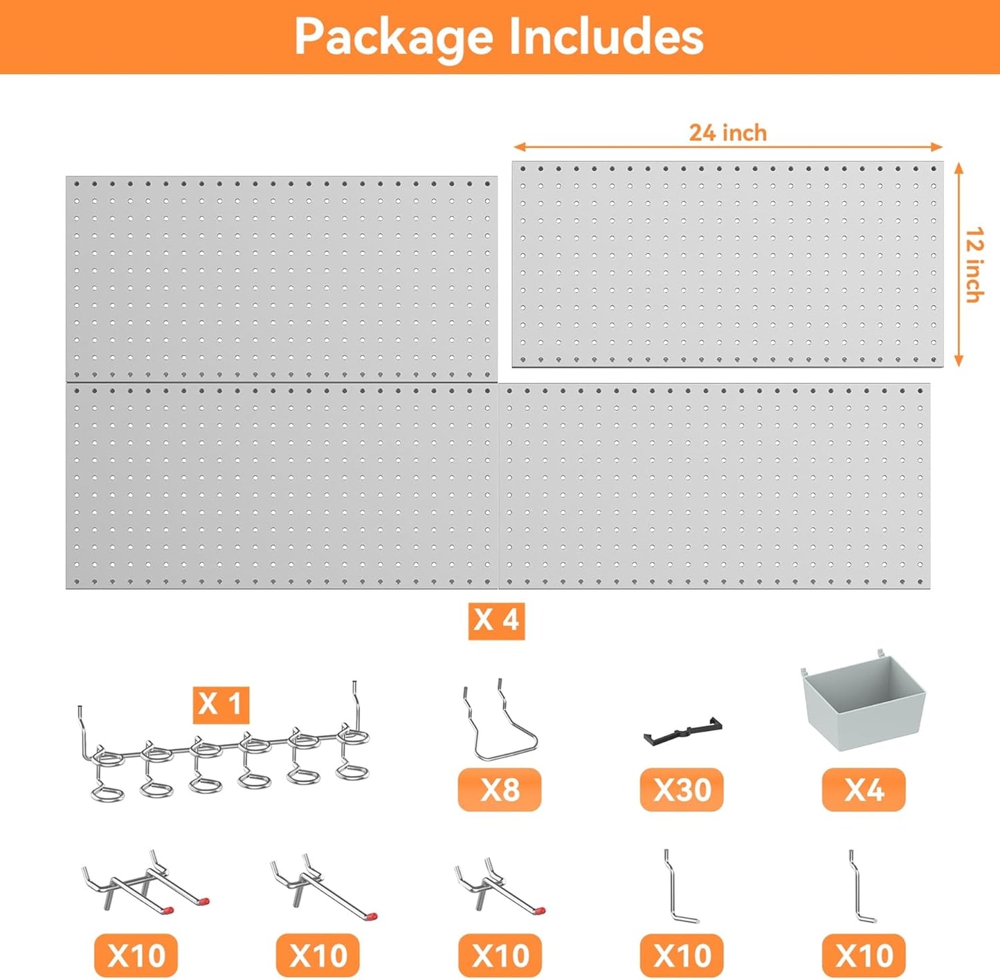 WALMANN Metal Pegboard Kit with Accessories for Wall, Garage Tools Storage Pegboard System for Garage, Workbench, Modular Peg Board Tool Organizer Board with Hooks(Black)