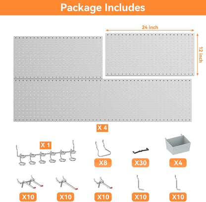 WALMANN Metal Pegboard Kit with Accessories for Wall, Garage Tools Storage Pegboard System for Garage, Workbench, Modular Peg Board Tool Organizer Board with Hooks(Black)