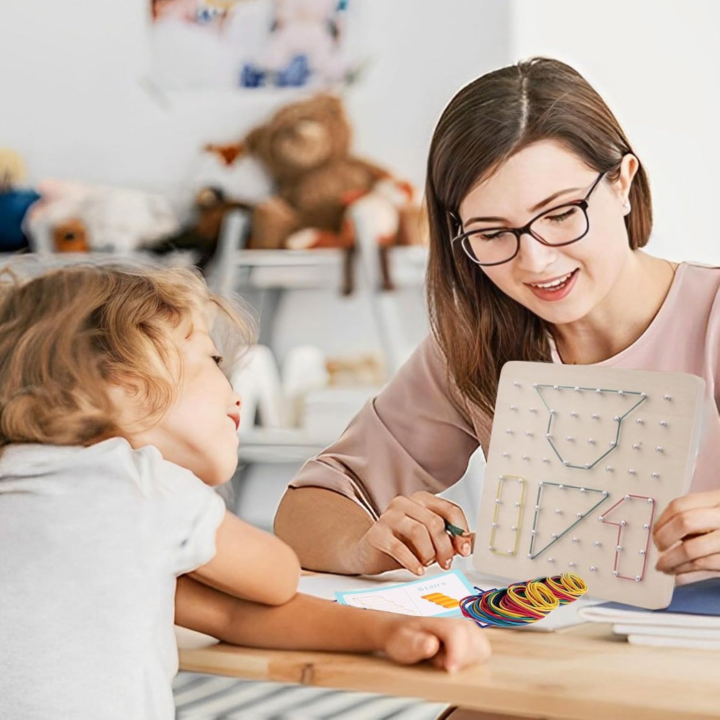 Geo Boards for Classroom,Education Toys for Kids | Wooden Geoboards with Rubber Bands, Educational Toy Gift for Boys and Girls