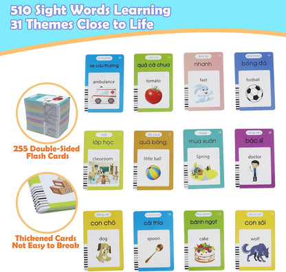 Spanish & English 510 Words Alphabet Bilingual Talking Flash Cards for 3-8 Years Toddlers, Pocket Speech Buddy Therapy Autism Toys, Educational Learning Interactive Toy for Boys Girls Kids Gifts Blue