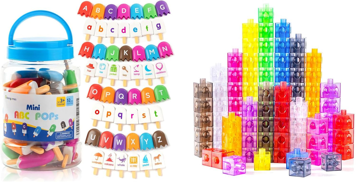 ABC Popsicles – Translucent Math Blocks – Engaging Math Toy, Light Table Manipulatives, Linking Cubes for Early Learning and Creative Play