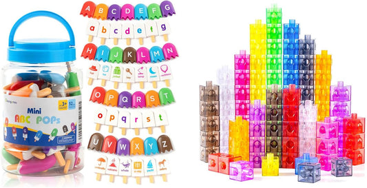 ABC Popsicles – Translucent Math Blocks – Engaging Math Toy, Light Table Manipulatives, Linking Cubes for Early Learning and Creative Play