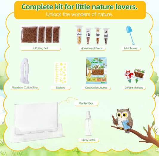 TitaniX Root Viewer Kit for Kids with 4 Seed Varieties, STEM Science Toy & Craft Growing Kits for Boys & Girls, Grow Your Own Plant for Ages 4-8 Birthday Gifts for Boy,4, 5, 6, 7, 8, Year Old