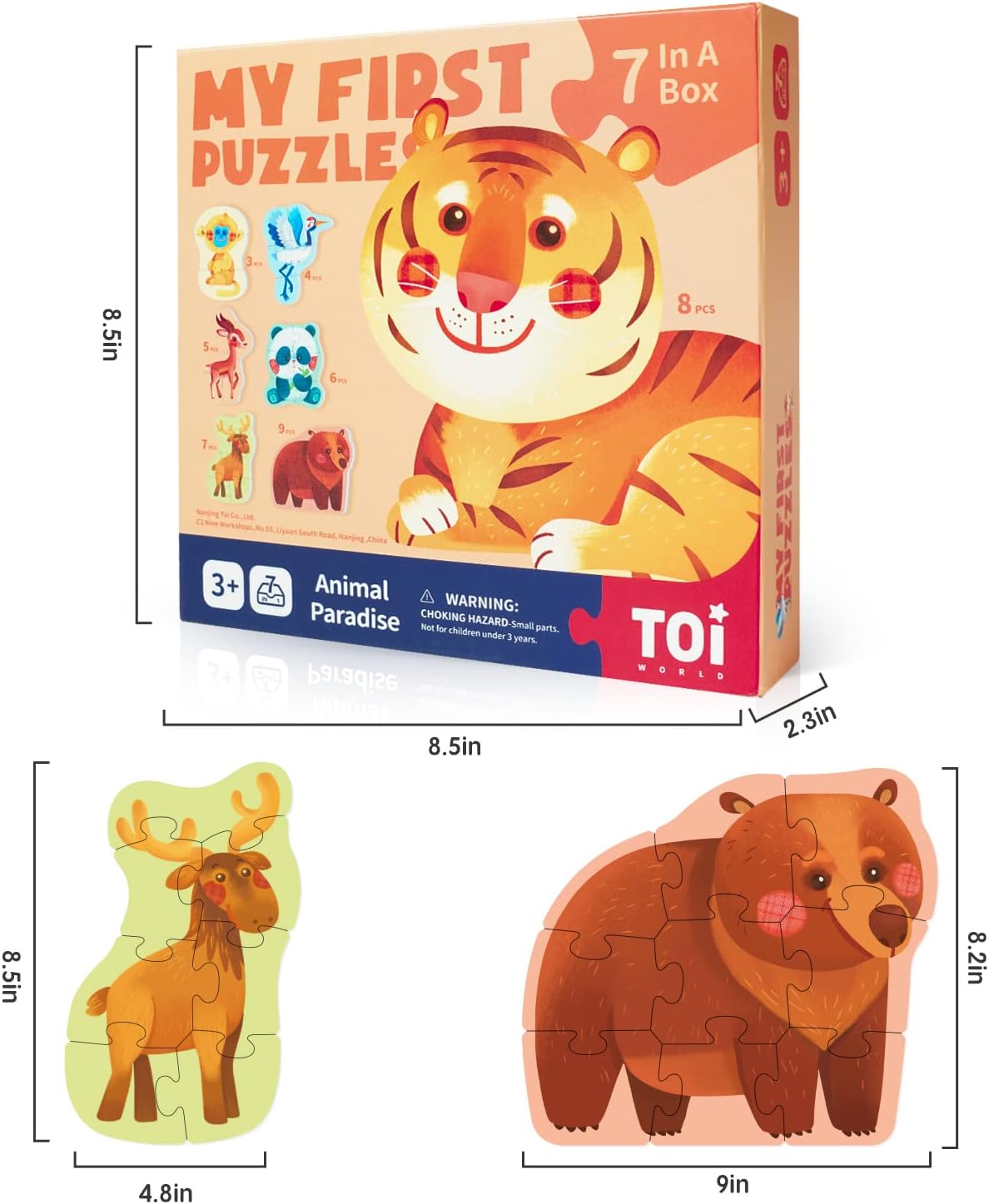 Toi 6 Packs Large Piece Toddler Jigsaw Puzzles for Kids Aged 2.5+, Animal Shaped Floor Puzzles for Beginner, Preschool Learning Game for Boys Girls, Traffic
