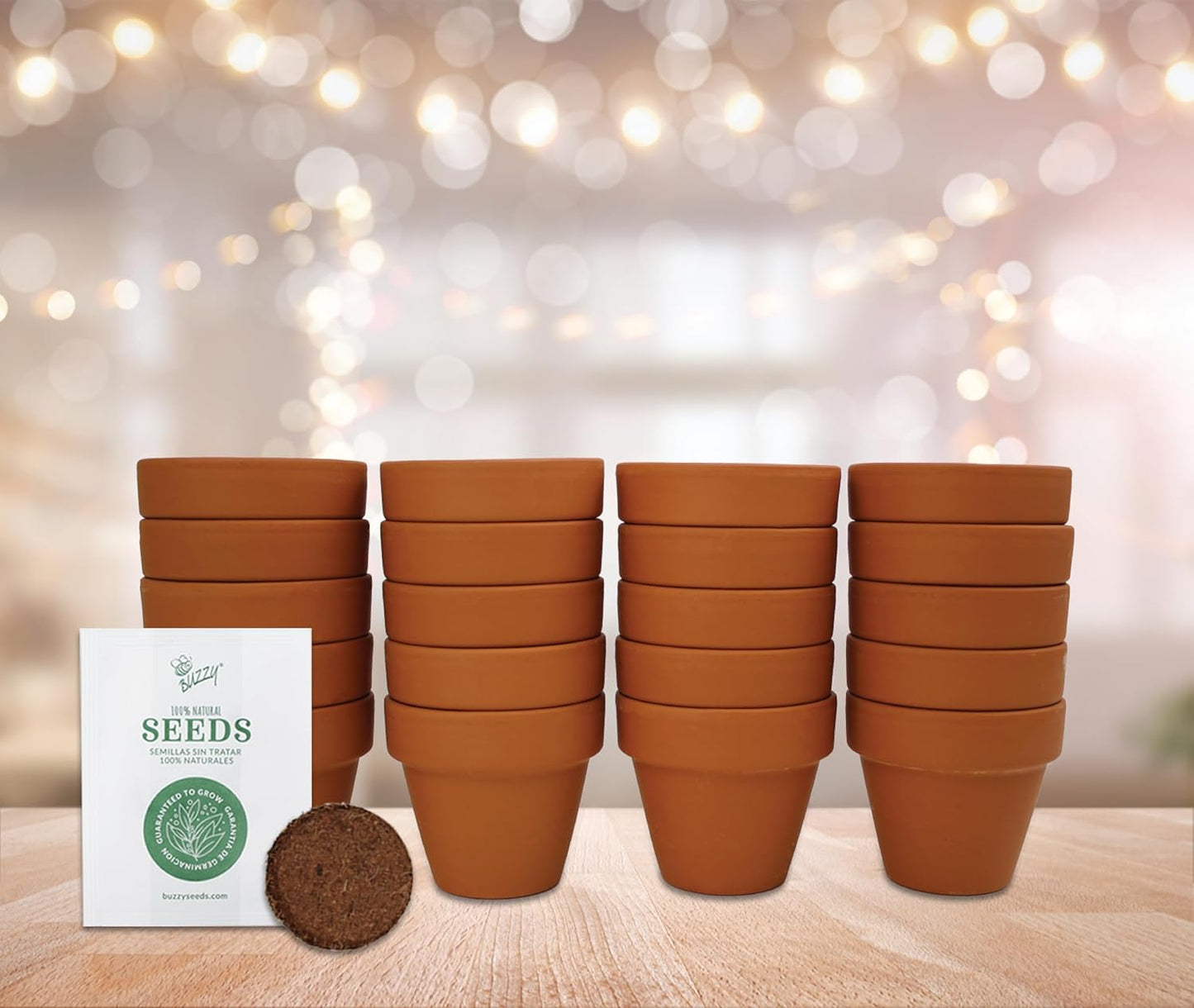 BUZZY Seeds Terracotta Mini Grow Pots – Herb Flower Plant Starter Kit Assorted 20-Pack with Lavender Seeds, Indoor Grow Your Own Gardening Gift for DIY Projects and Party Favors