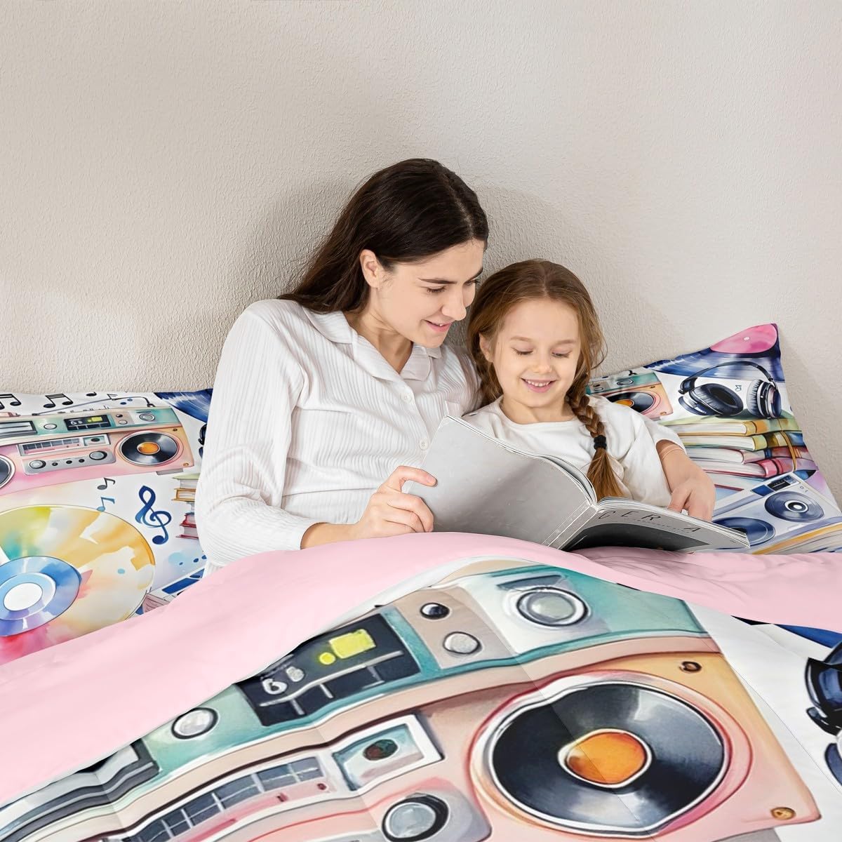 Erosebridal Drum Kit 3D Print Kids Comforter Sets Rock Music Themed Full Bedding Set for Boys Girls Musical Pattern Comforter Set,Colorful Retro Style Quilt Duvet 3 Pcs