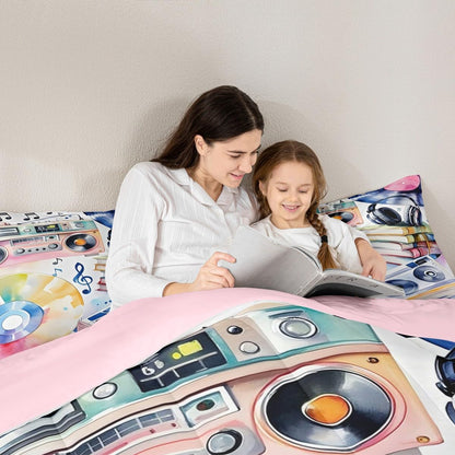 Erosebridal Drum Kit 3D Print Kids Comforter Sets Rock Music Themed Full Bedding Set for Boys Girls Musical Pattern Comforter Set,Colorful Retro Style Quilt Duvet 3 Pcs