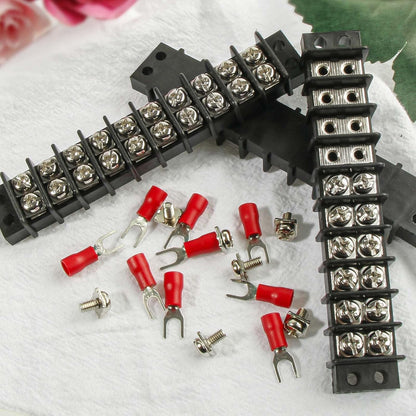 3sets 10 Position Terminal Strips， Dual Screw Terminals Block Strip with 16-14AWG Insulated Fork Wire Connectors for Electrical Wiring