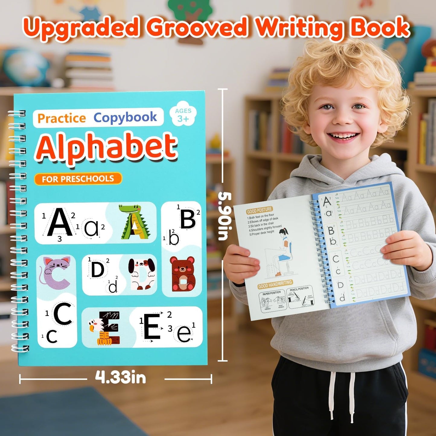 Elover Magic Grooved Writing Practice for Kids,Reusable Grooved Handwriting Workbooks Ages 3-8 for Preschool Grooved Handwriting Practice (6 Books)