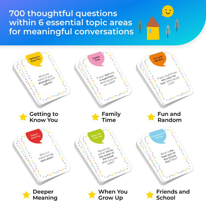 700 Conversation Cards for Kids, Fun Kids Conversation Starter Cards for Kids, Teens, Family Night, Dinner, Play Conversation Games, Color-Coded Across 6 Topics, Take Anywhere