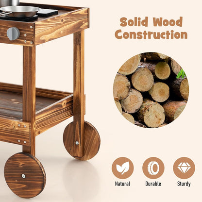KOTEK Mud Kitchen with Canopy, Outdoor Play Kitchen with Removable Sink, Chalkboard, 4 Stoves, Cooking Accessories & Storage Cabinet, Wooden Toy Kitchen Playset for Kids Age 3+
