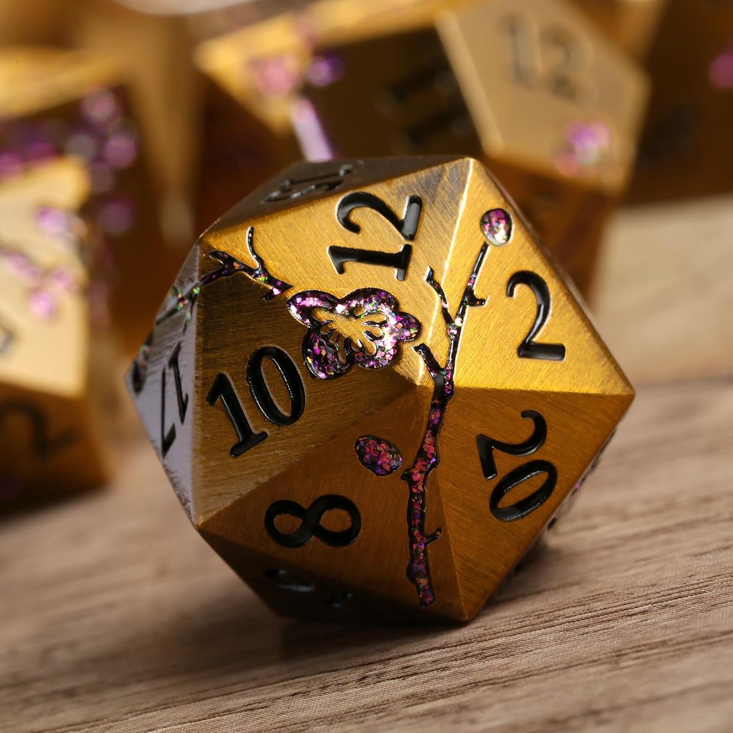 DnDnD Heavy Polyhedral Metal Dice Set with Metal Box, 7-die Shiny Blue Surface with Golden Number for RPG,Dungeons and Dragons,Pathfinder,Shadowrun,D&D,Role Palying Game and Math Teaching - Colors A