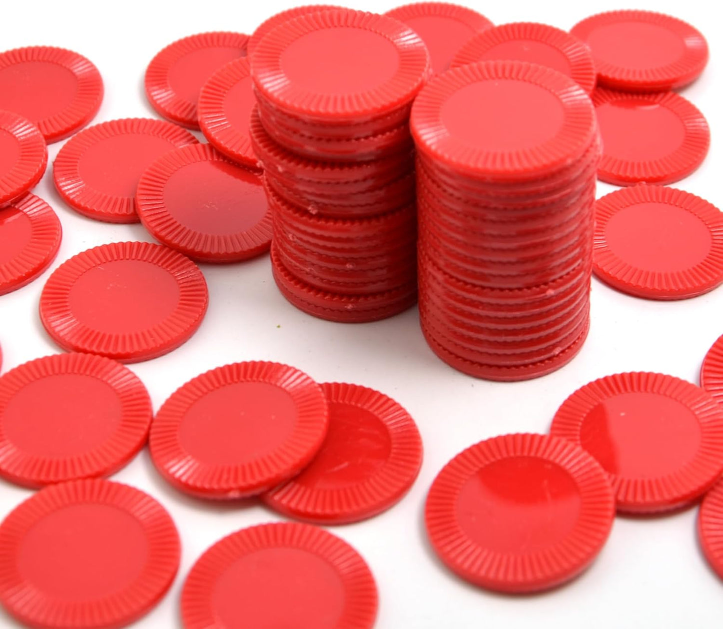 Smartdealspro 64pcs 32mm/1.26 Inch Opaque Plastic Learning Counters Disks Mini Poker Chips Game Tokens with Storage Box (Red)