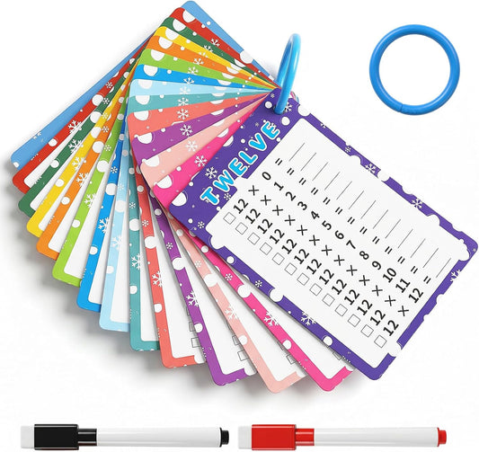 14Pcs Multiplication Flash Cards 0-12, Time Table Flash Cards Chart, Large Math Table Flashcards with 2 Dry Erase Markers & 1 Ring, Educational Math Flashcard for Classroom Home, for 1st to 3rd Grades