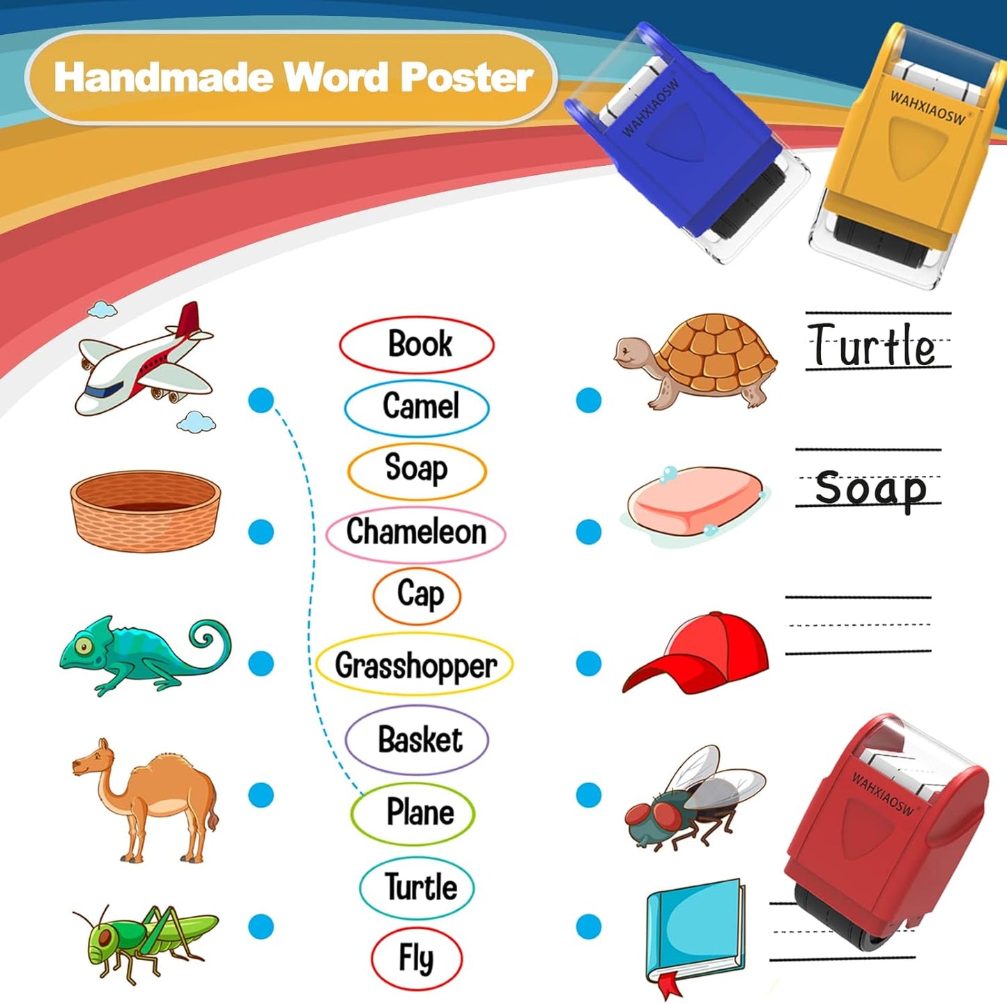 Handwriting Lines Stamp Roller Self-Inking Line Rolling Stamps Handwriting Practice Tool for Teachers Kids Kindergarten (Yellow)