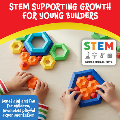 POPULAR PLAYTHINGS Hexacus Pyramid Stacking Blocks, Pattern Building Educational Toy, Stem Learning Gift for Kids Ages 2–6 – 12 Pieces