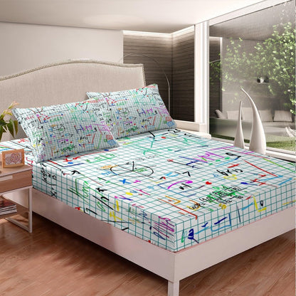 Erosebridal Chemistry Lab Fitted Sheet Twin Size Chemical Equation Bed Sheets for Boys Girls Chemical Elements Science Theme Bed Set Teens Kids Science Students Bedding Set School Dorm Room Decor