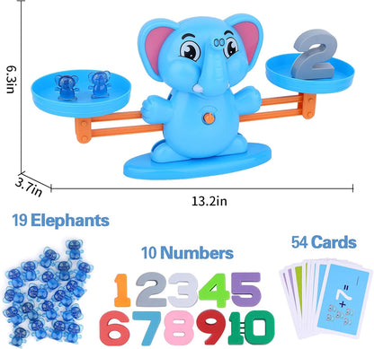 Elephant Balance Game Toy, STEM Educational Math Number Balance Game, Learning Counting Number Toy with Little Elephants, Numbers, Suitable for Toddlers Boys Girls 3 Years and up(Blue)