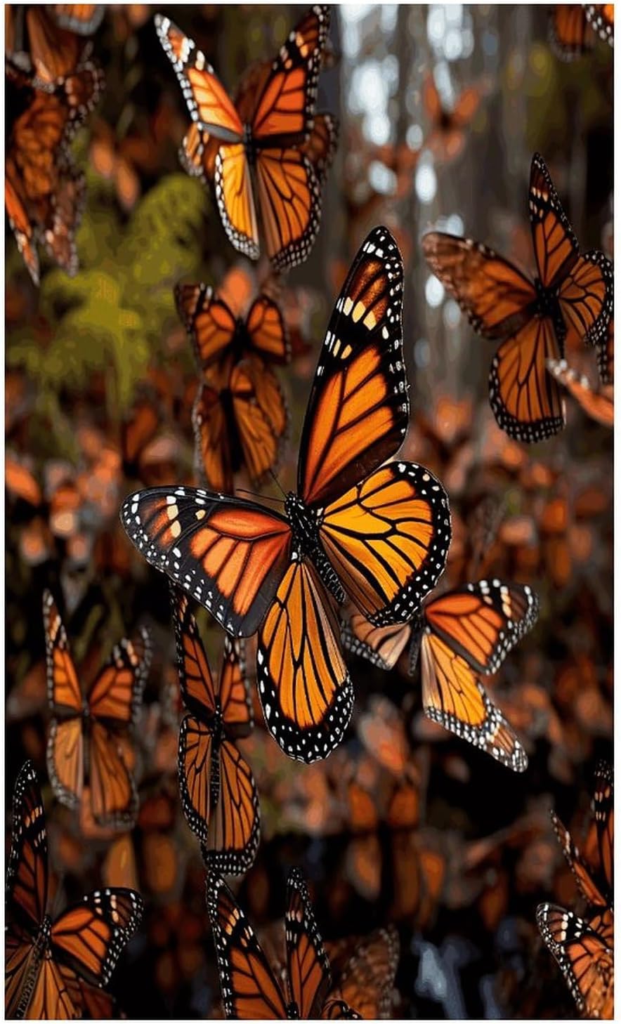 VstaDank Monarch Butterflies Diamond Painting Kits Exquisite DIY Full Round Drill Diamond Dots Painting for Adults Beginner Diamond Photo Paint with Diamond Picture Art Wall Decor 12"x20"