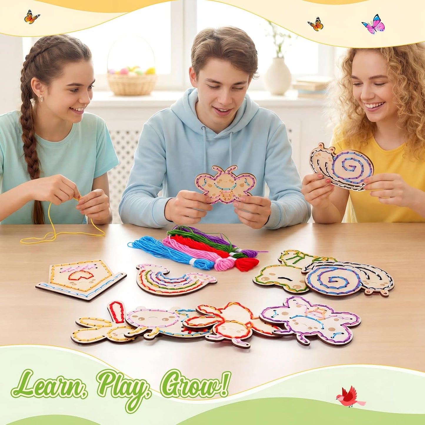 Capoda 9 Sets Lacing Cards Shoes Educational Threading Toy for Wooden Lacing Card Toys with Colorful Threads for Develop Imagination Early Education and Learning Activity(Shoes)
