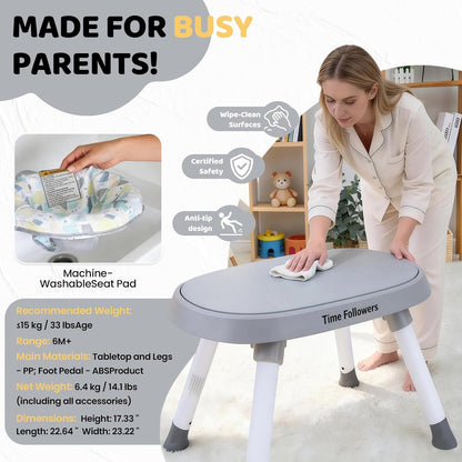 Time Followers® 6-in-1 Baby Activity Center | 4 Stage Montessori-Inspired Toys | Grow Stationary Standing Toddler Table | Jumpers & Bouncers | Must Have for Boy & Girl 6, 12, 24+ Month Old (White)